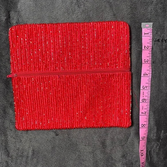 Moyna Red Hand-Beaded Clutch | Bold Textured Statement Bag - Picture 7 of 7